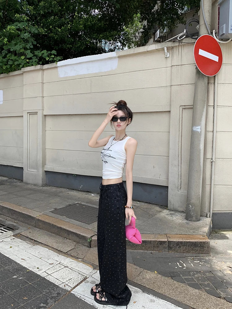 Polka Dot High Waist Wide Leg Retro Jean