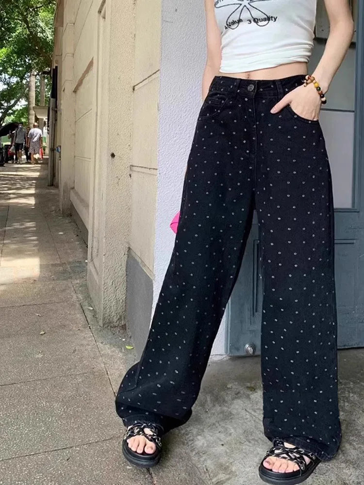 Polka Dot High Waist Wide Leg Retro Jean