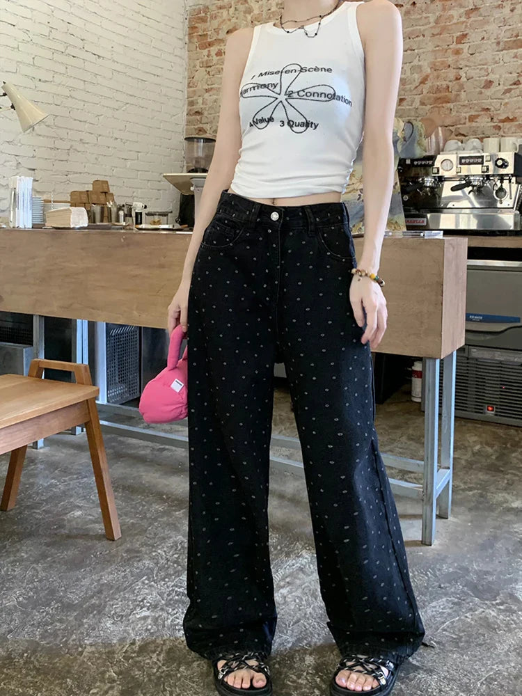 Polka Dot High Waist Wide Leg Retro Jean