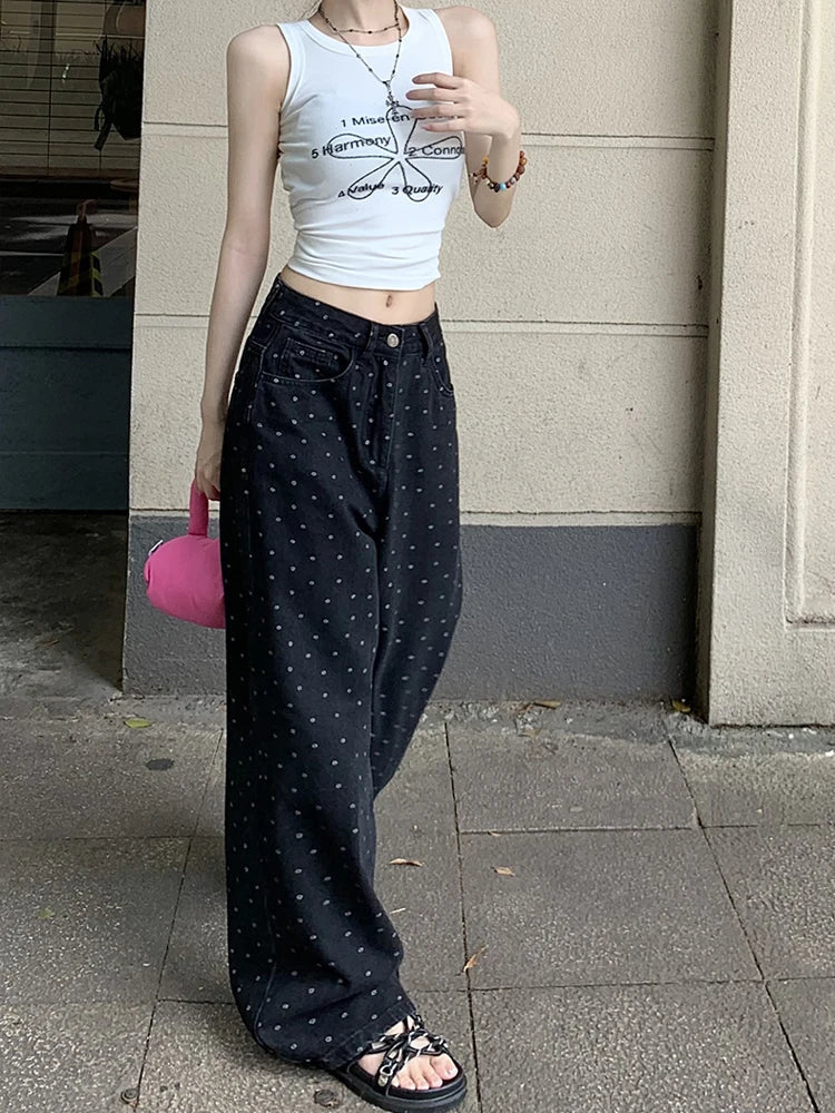 Polka Dot High Waist Wide Leg Retro Jean