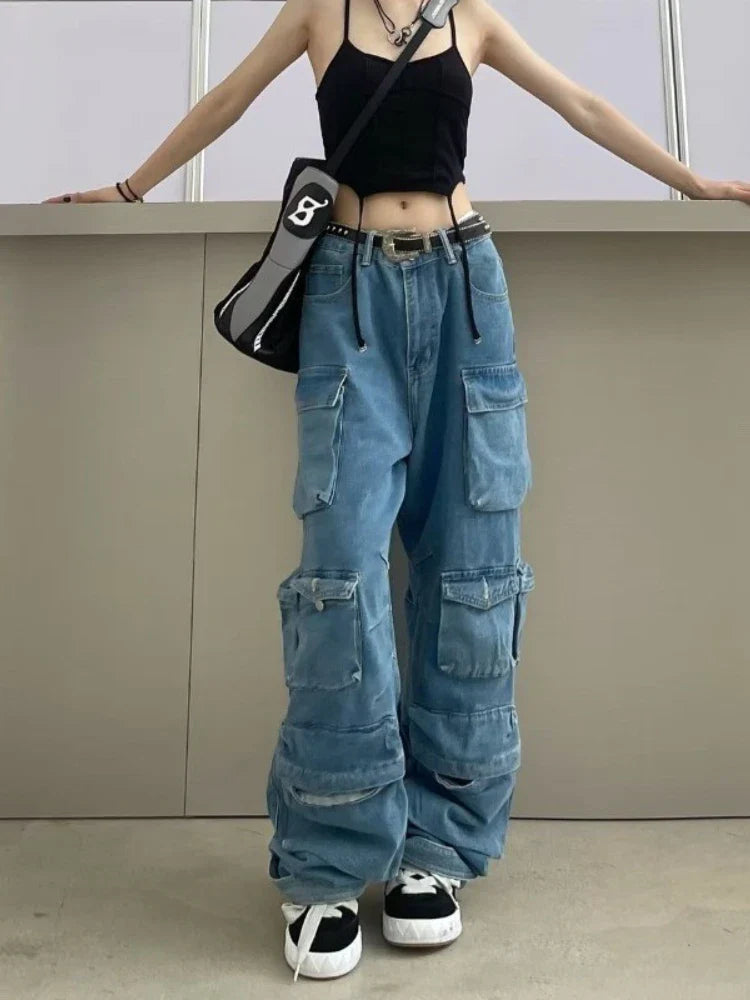 Classic Multi Pocket Cargo Wide Leg Jean