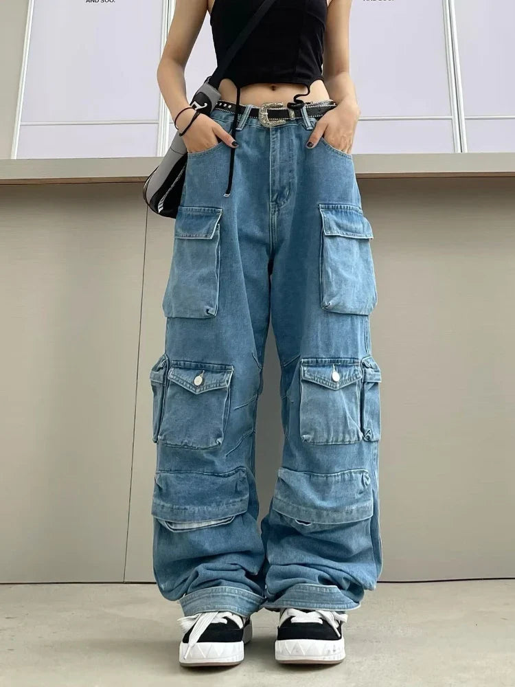 Classic Multi Pocket Cargo Wide Leg Jean