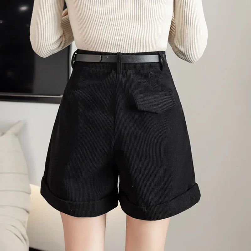 Retro Corduroy High Waist Casual Daily Short