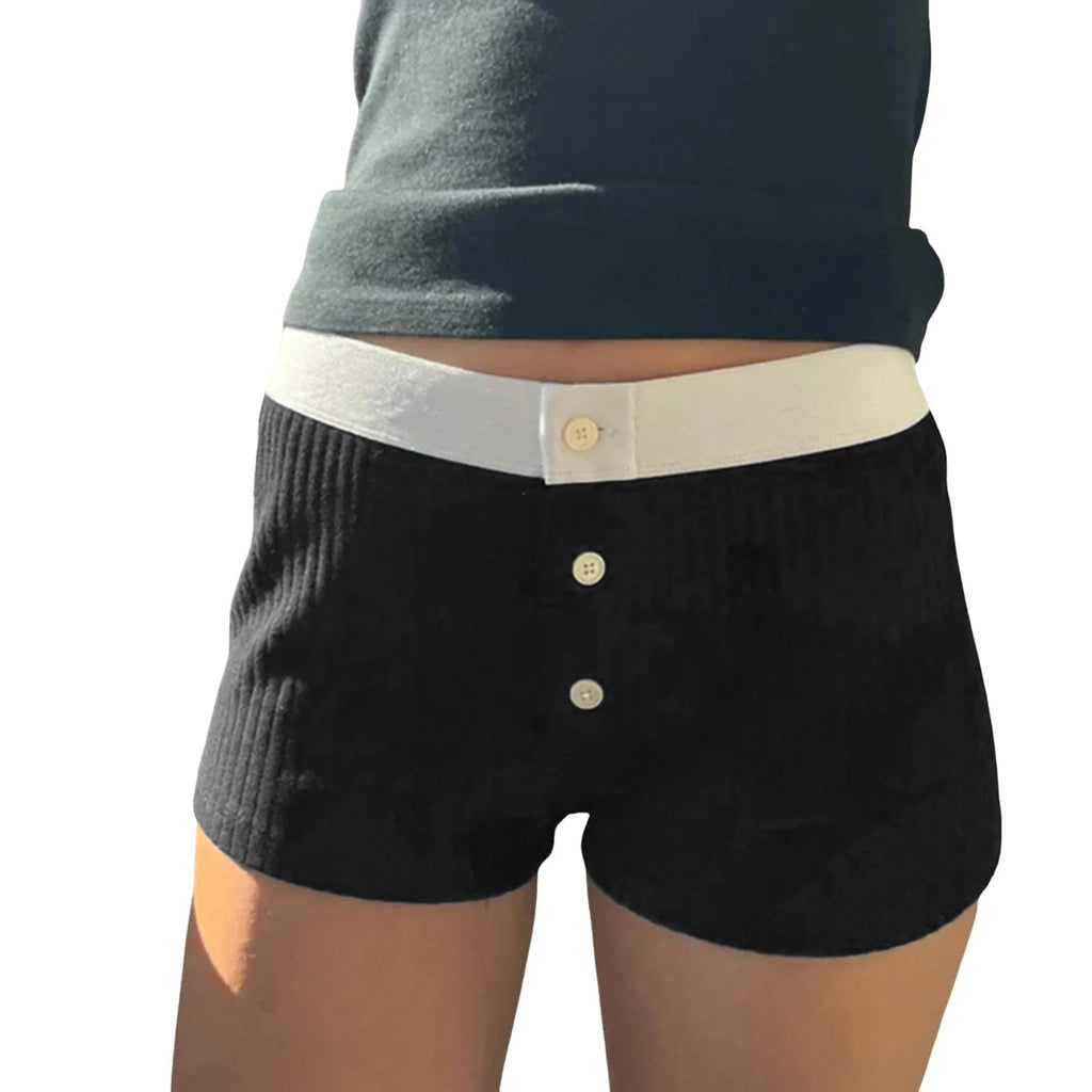 Striped Patchwork Elastic Cotton Slim Short