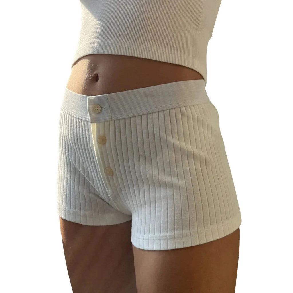 Striped Patchwork Elastic Cotton Slim Short