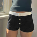 Striped Patchwork Elastic Cotton Slim Short