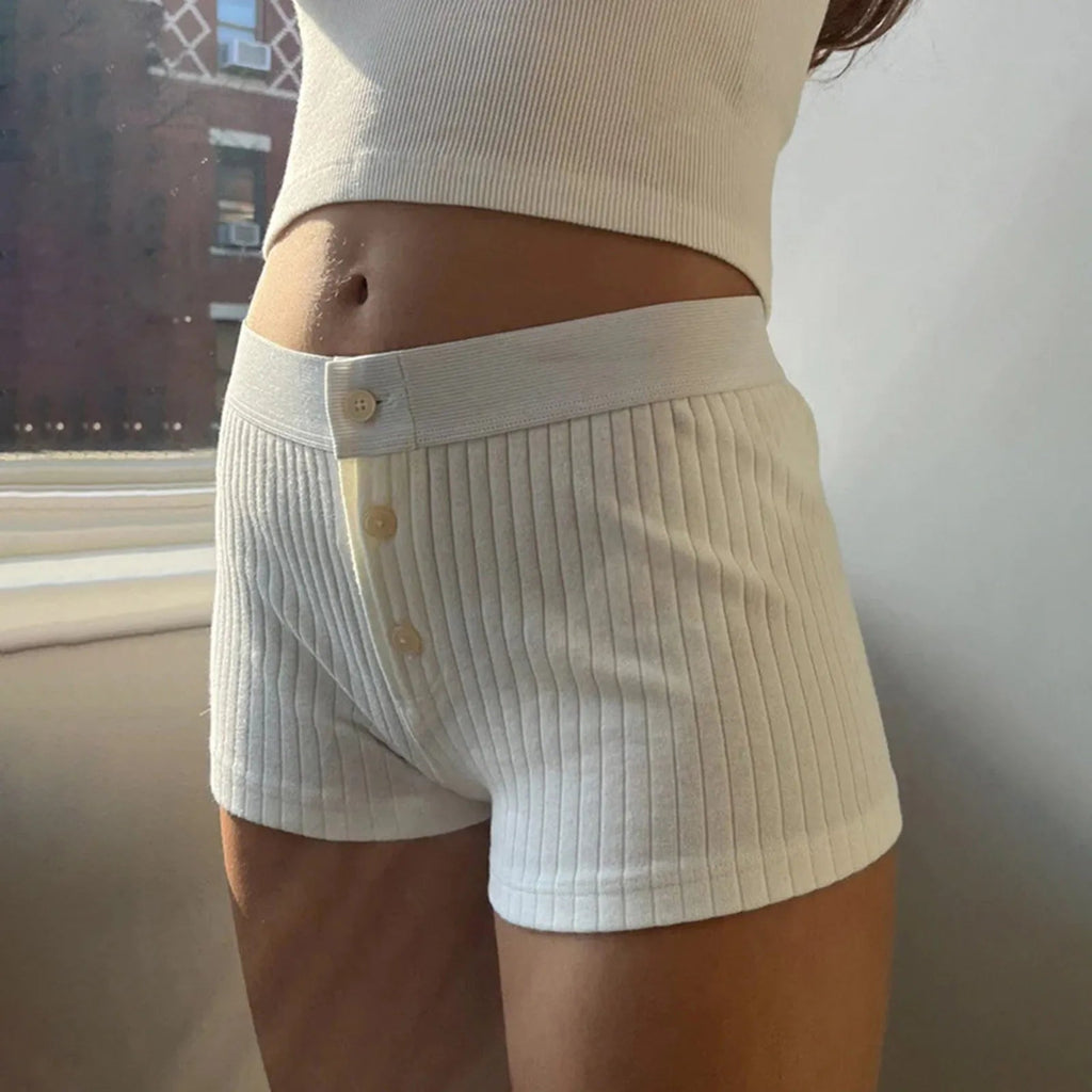 Striped Patchwork Elastic Cotton Slim Short