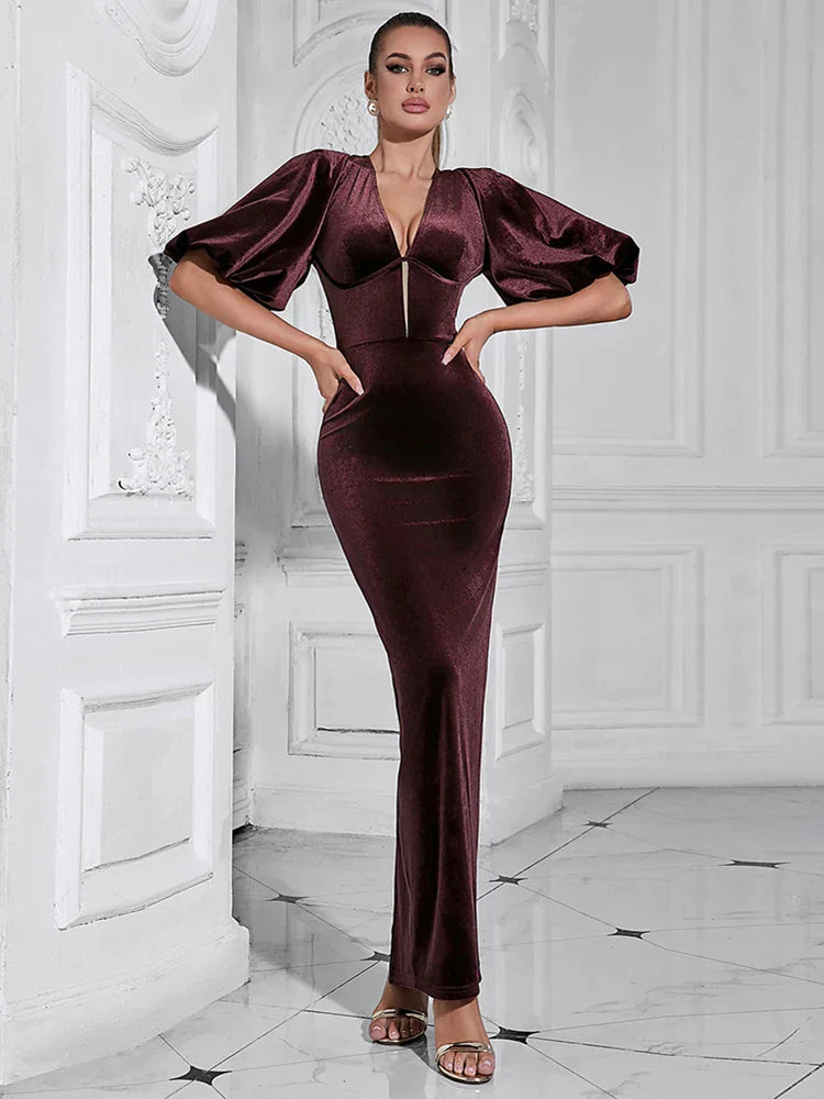 Backless Puff Lantern Sleeve Maxi Party Dress