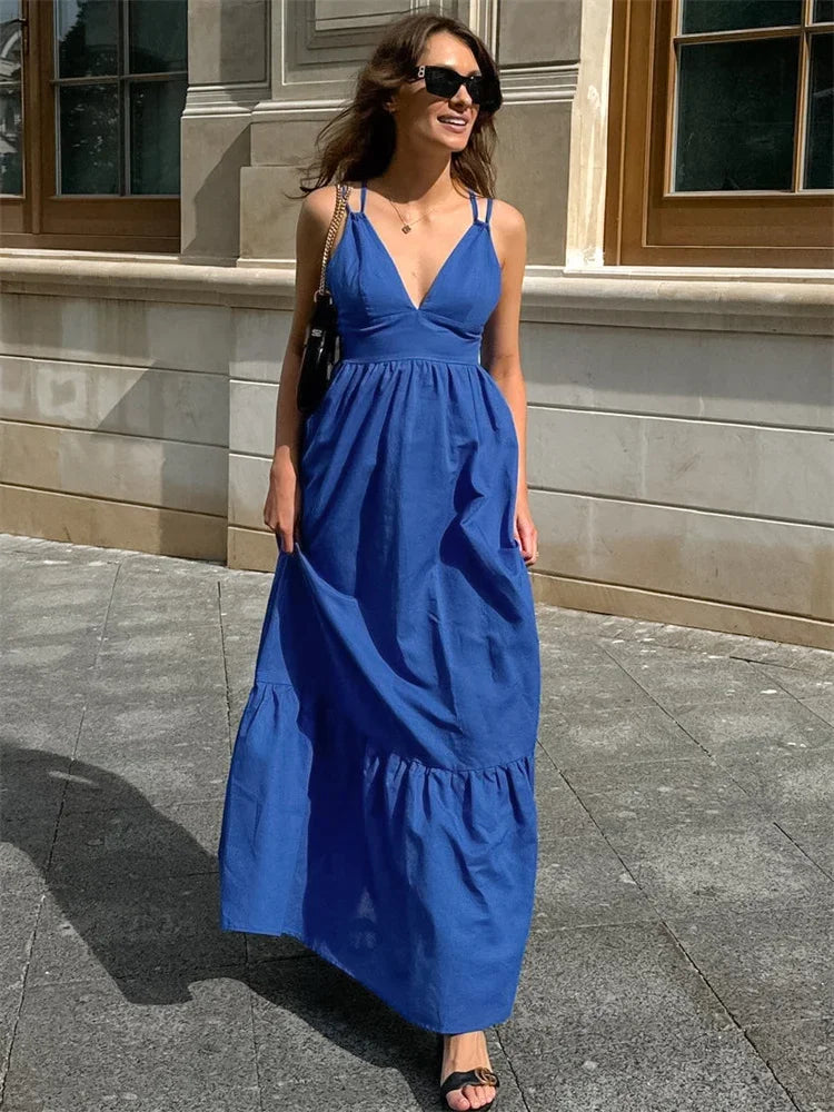 Patchwork Sleeveless Solid Color Maxi Dress