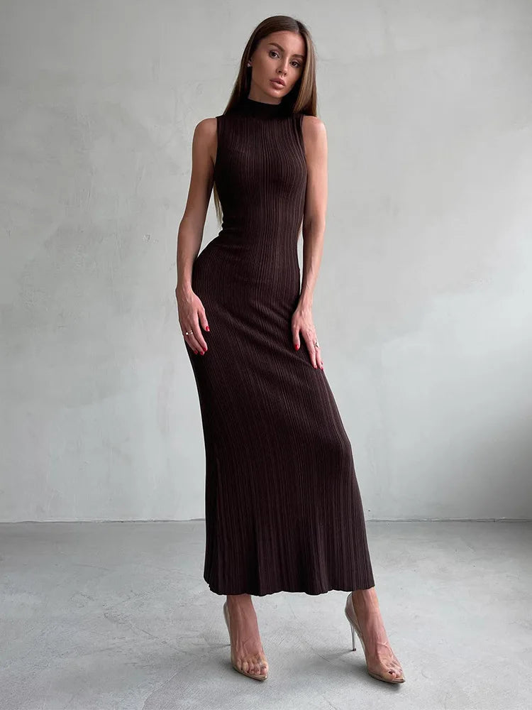 Sleeveless Turtleneck Casual Maxi Dress