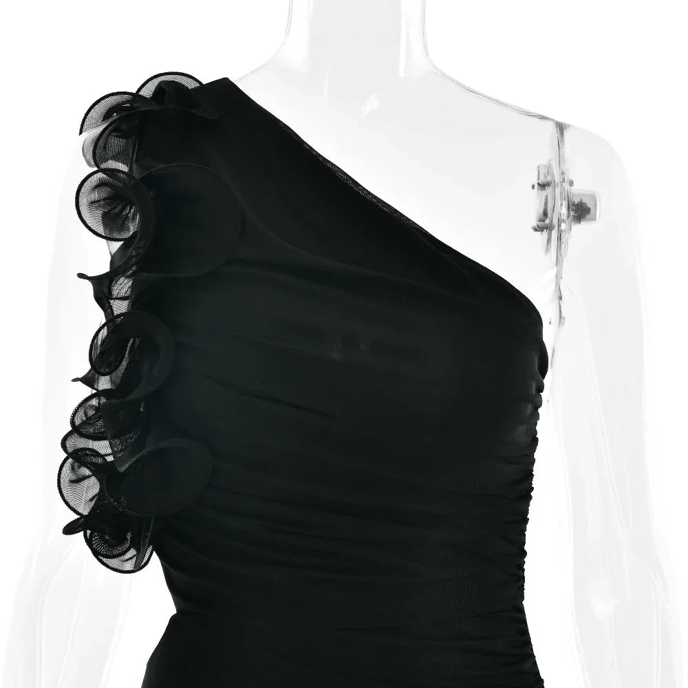 One Shoulder Ruffled Women Summer Maxi Dress