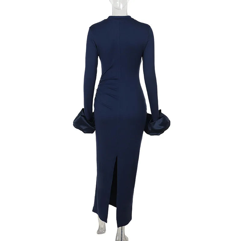 Bubble Long Sleeve Flowy Maxi Dress