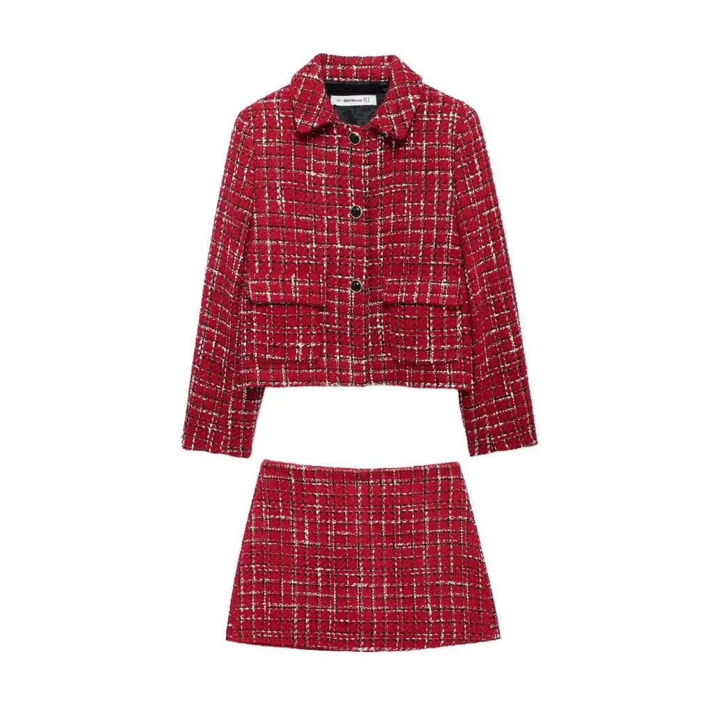 Plaid Lapel Coat Side Zipper Short Party Dress