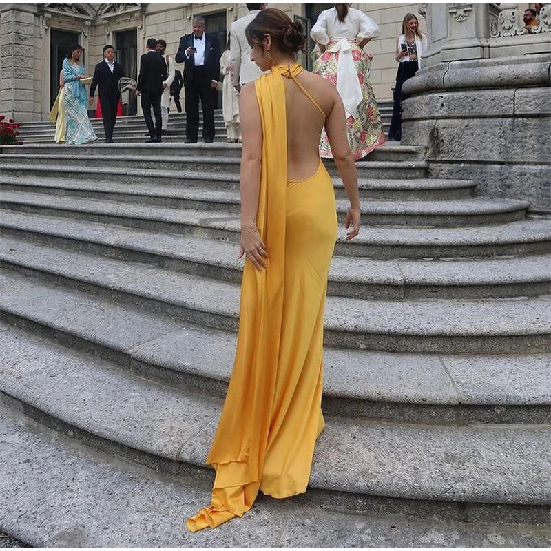Yellow Satin Sleek Maxi Dress