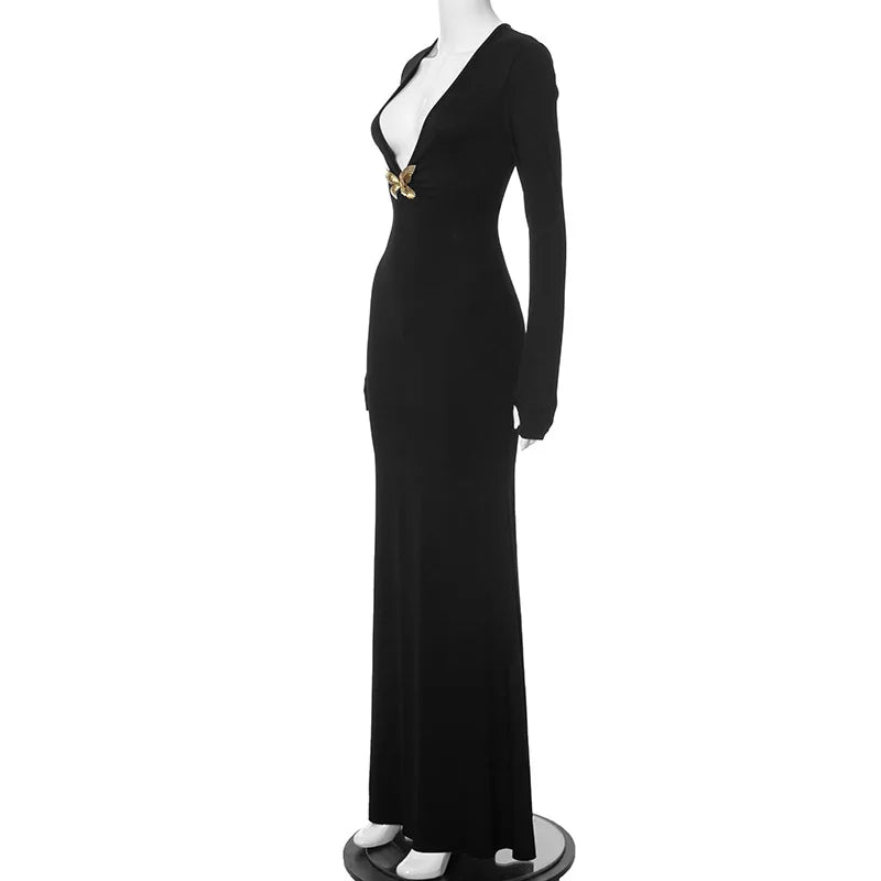 Black Fishtail Dramatic Butterfly Party Dress