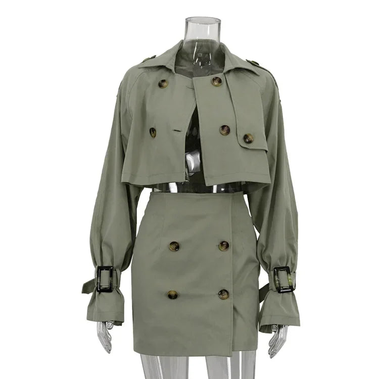Button Splice Short Jacket Suit Mini Dress