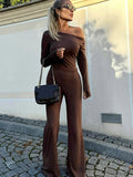 One Shoulder Flare Sleeve Top Pant Suit Party Dress