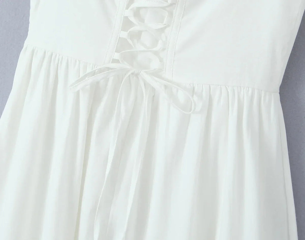 Corset Low Waist White Midi Dress