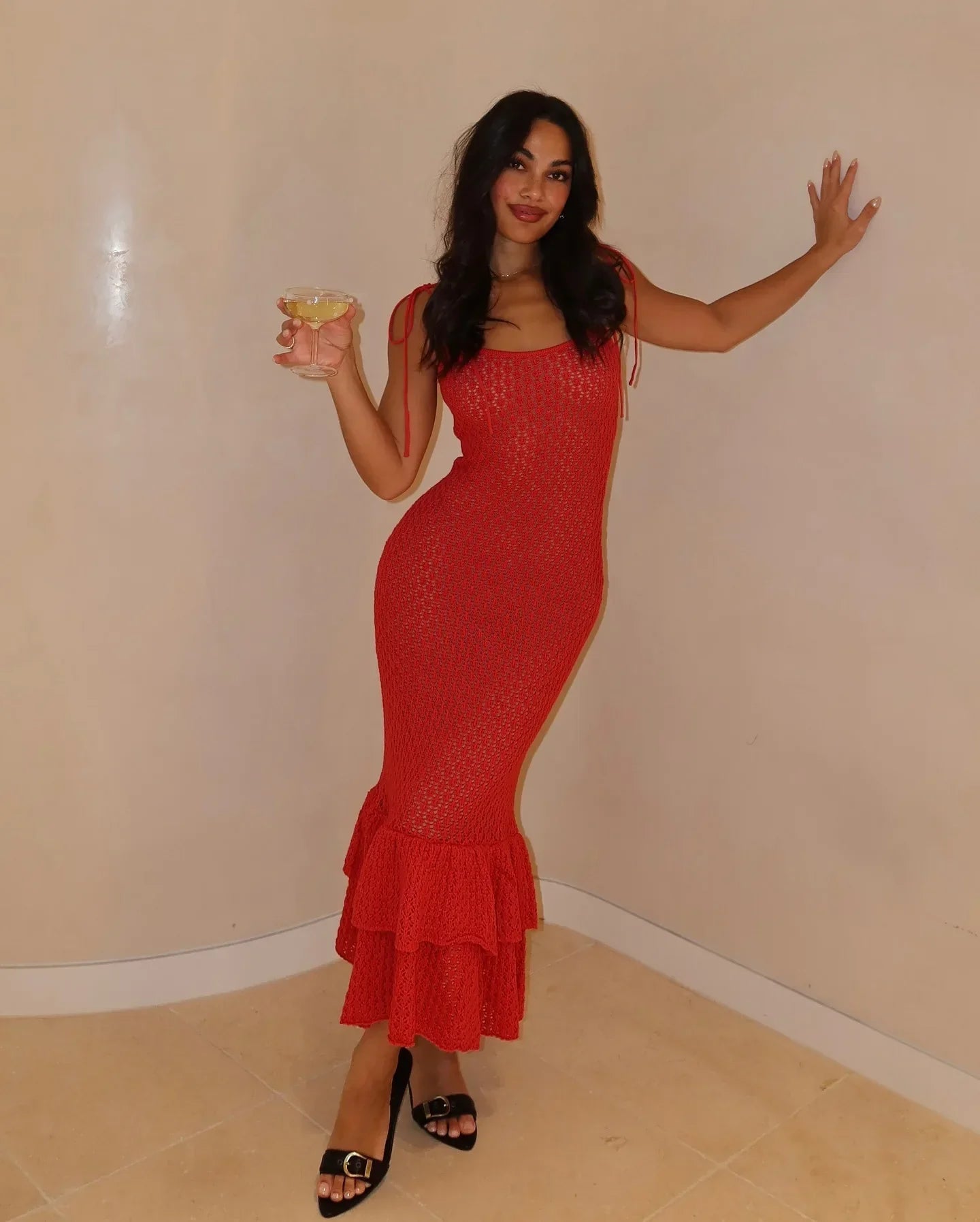 Crochet Ruffle Trim Maxi Dress