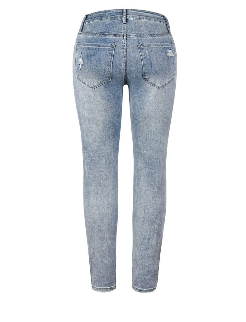 Blue Ripped High Waist Slim Denim Jean