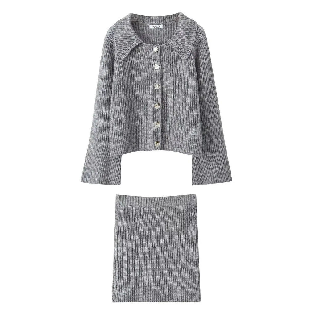 Lapel Cardigan Elastic Waist Mini Skirt Party Dress