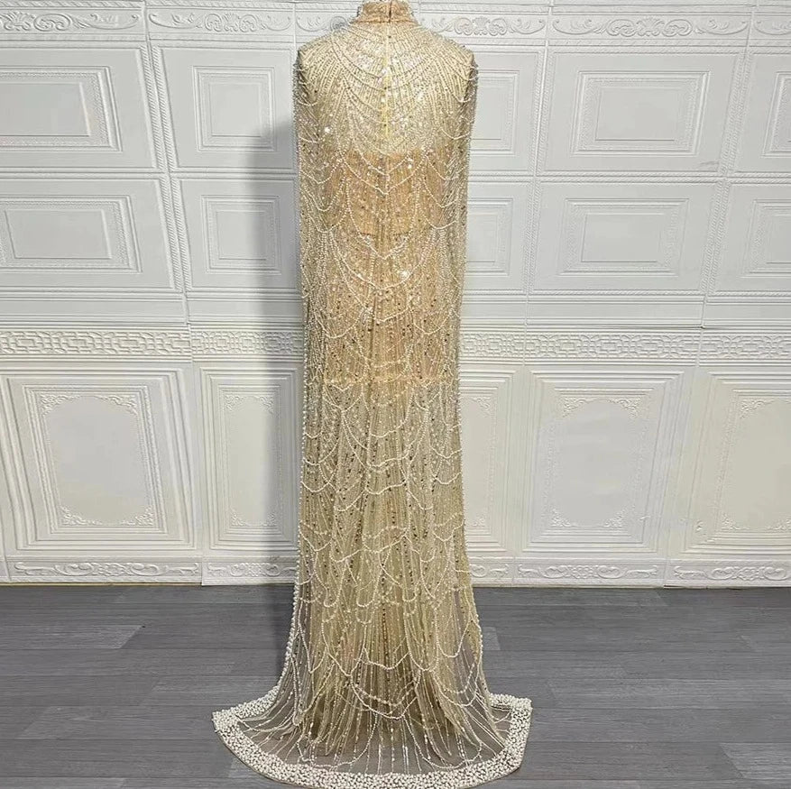Pearl Mermaid Wedding Cape Evening Party Dress