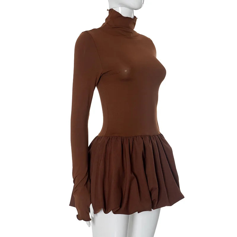 Long Sleeve Turtleneck Bud Mini Party Dress