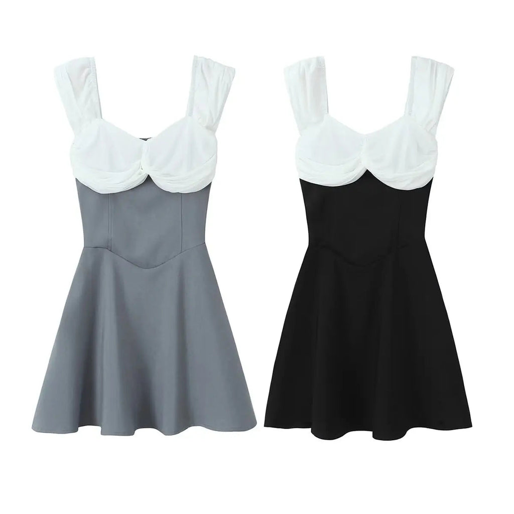 Contrast Slash Shoulder Elastic Fit Mini Dress