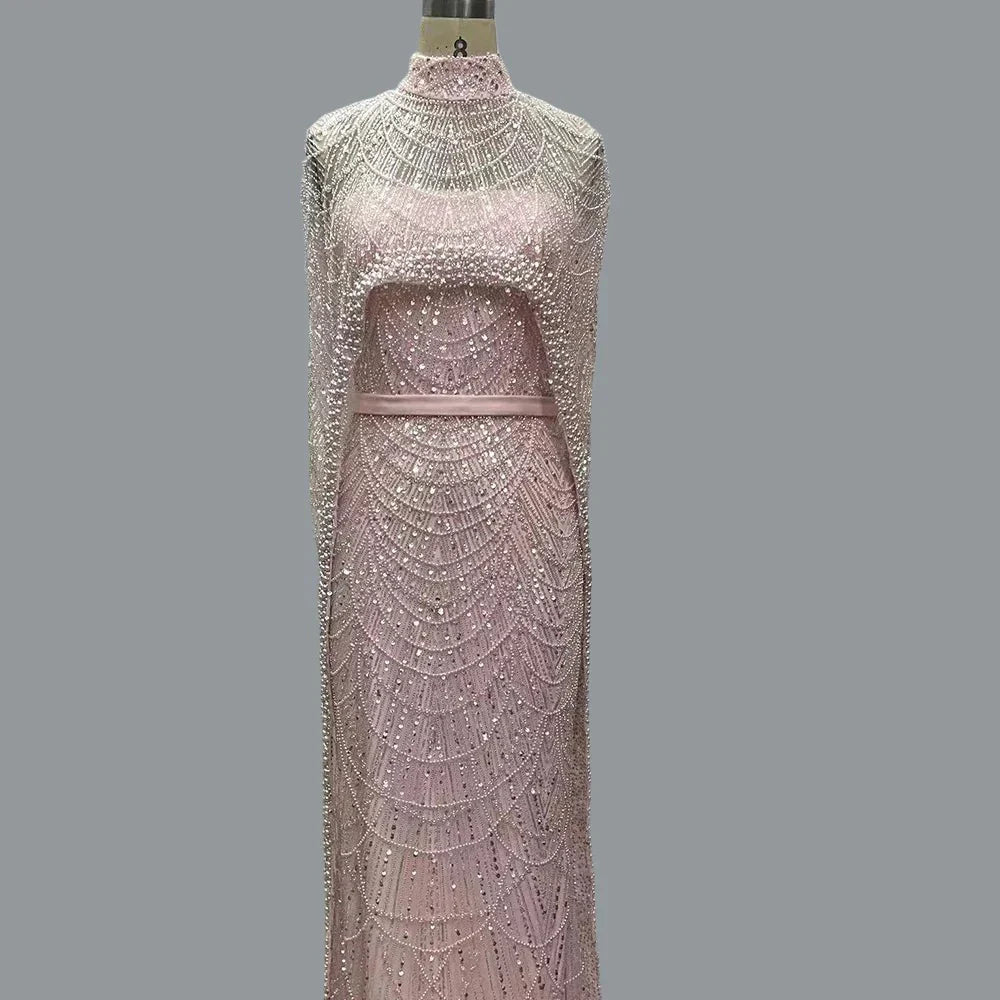 Pearl Mermaid Wedding Cape Evening Party Dress
