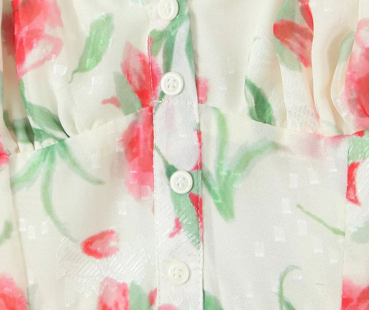 Floral Buttoned Elastic Waist Midi Dress