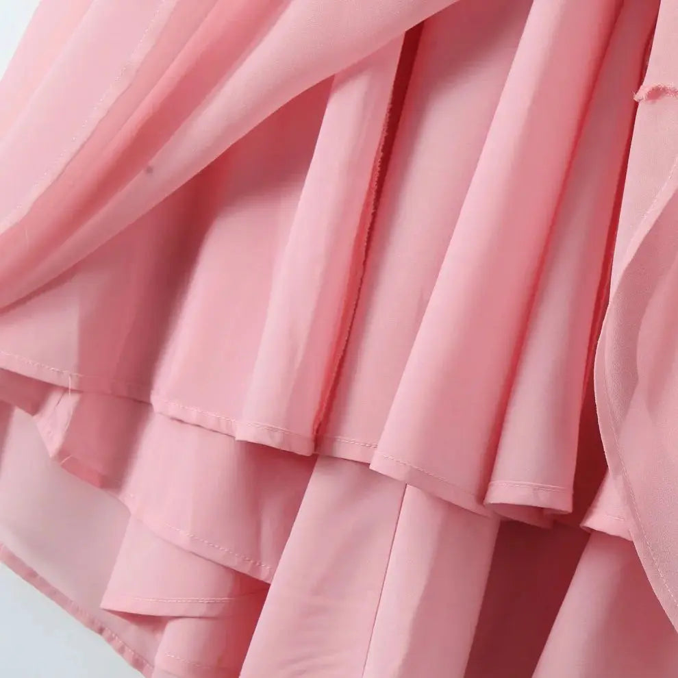 Pink Deep V Halter Sling Midi Dress