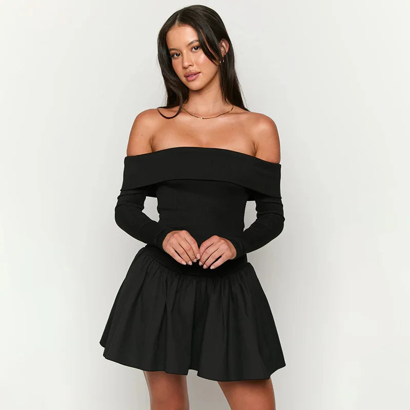 Off Shoulder Slash Neck Backless Mini Dress