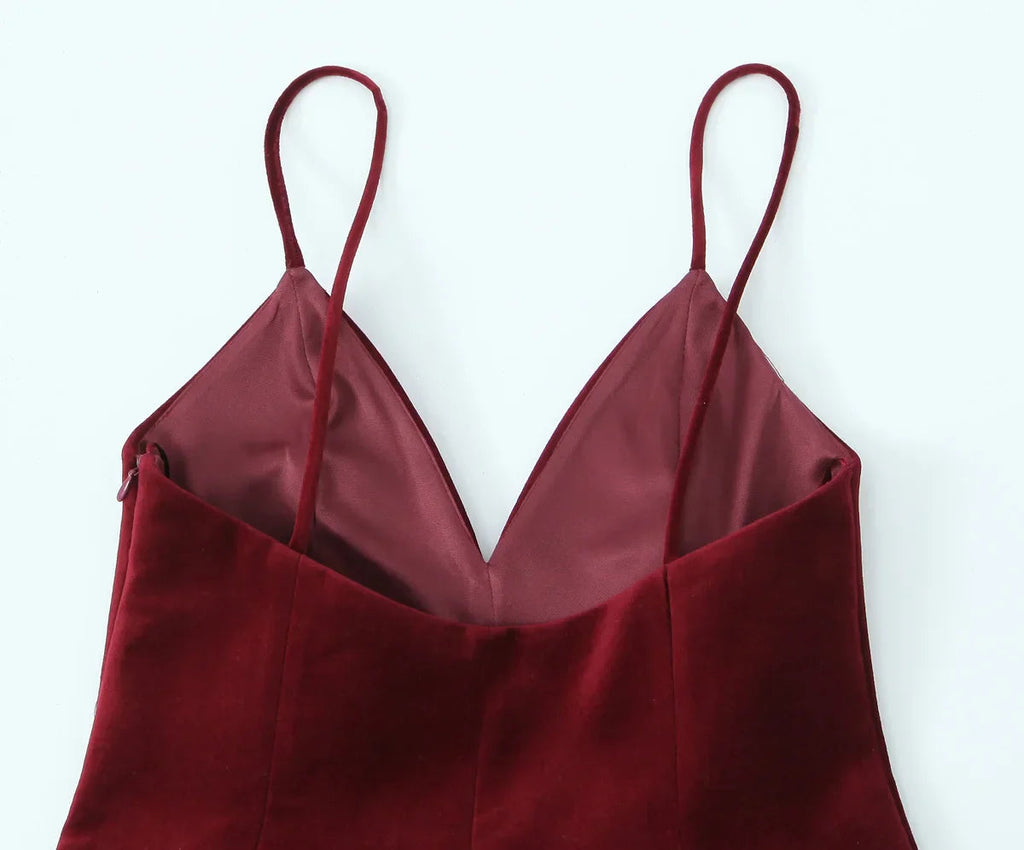 Red Velvet Spaghetti Strap Mini Party Dress