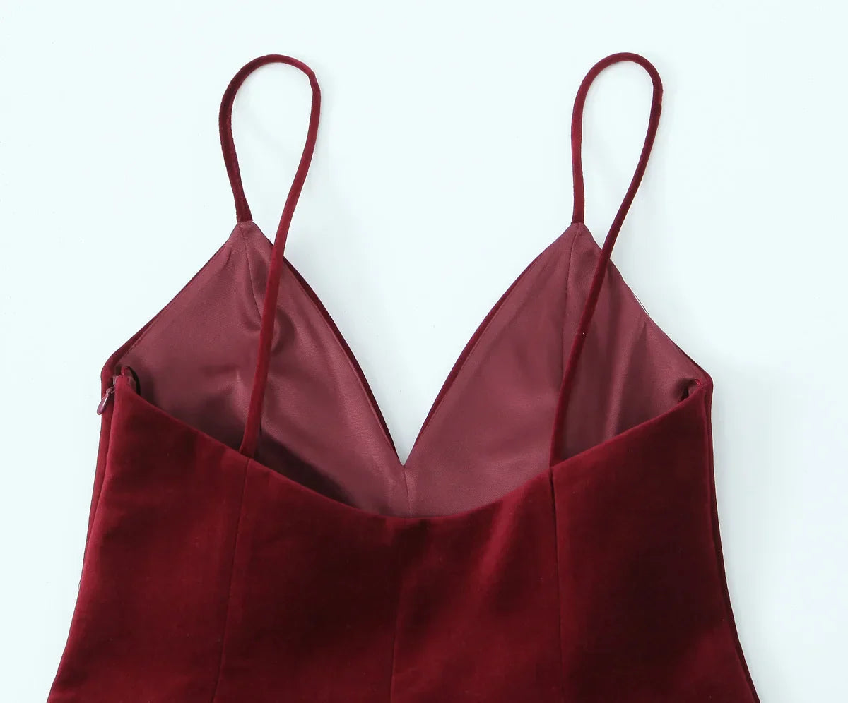 Red Velvet Spaghetti Strap Mini Party Dress