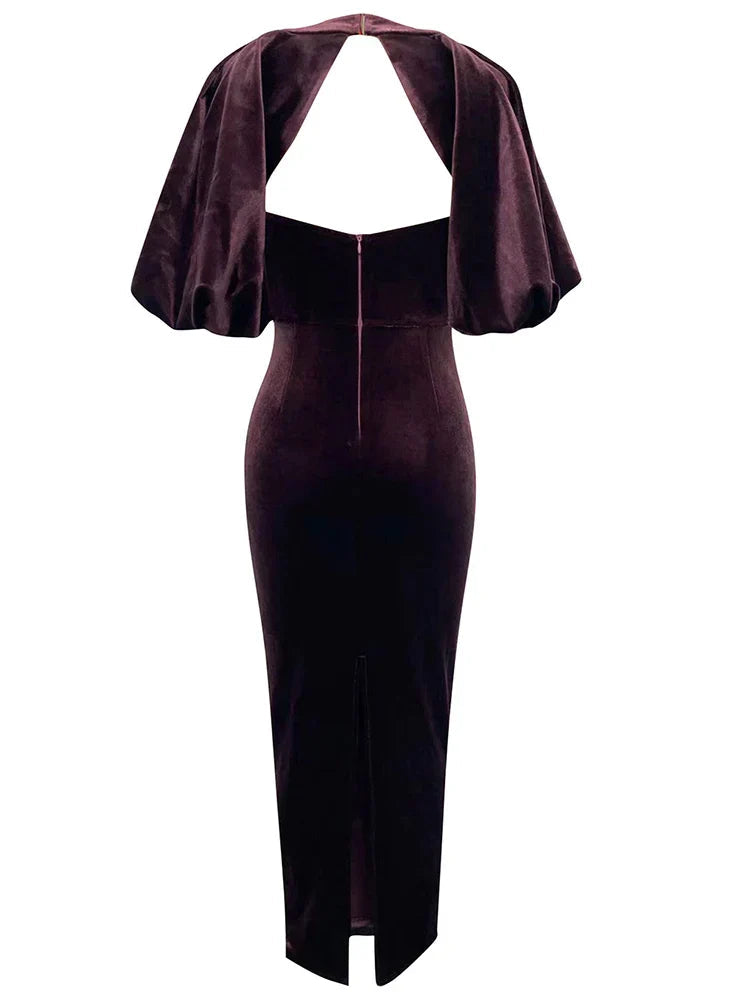Backless Puff Lantern Sleeve Maxi Party Dress