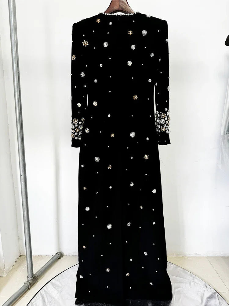 Long Sleeve Beaded Luxurious Maxi Dress
