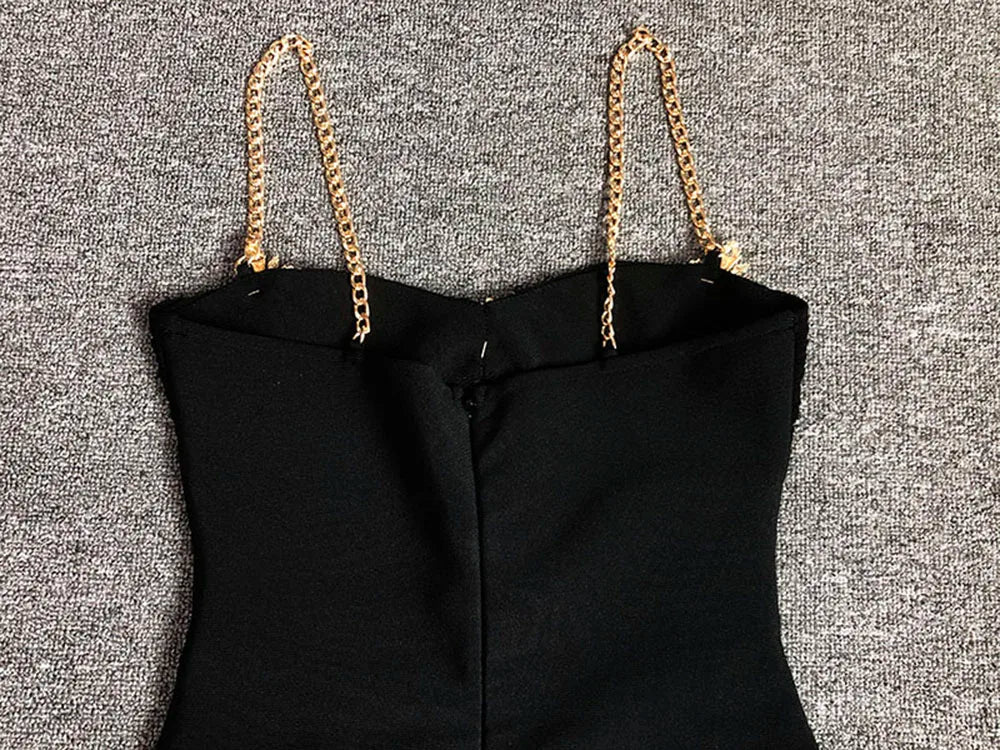 Black Cross Brooch Slit Bandage Midi Dress