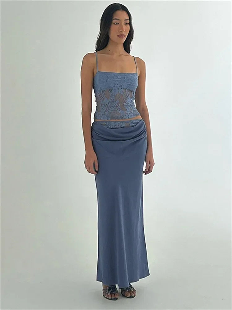 Printed Spaghetti Strap Maxi Skirt Set