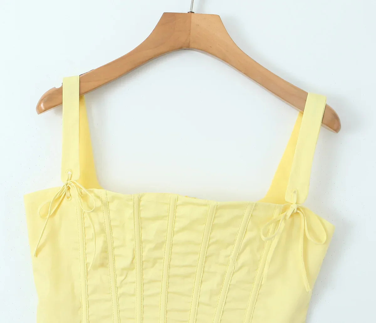 Yellow Slit Cross Laced Top Midi Dress
