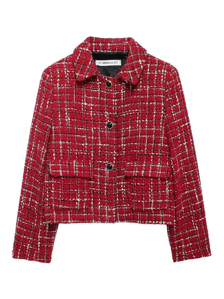 Plaid Lapel Coat Side Zipper Short Mini Dress