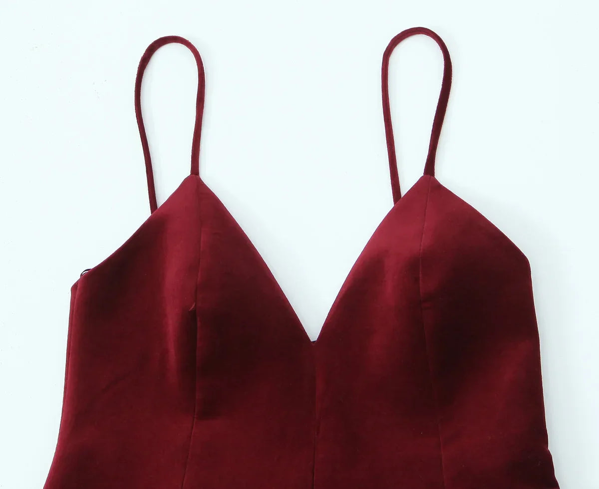 Red Velvet Spaghetti Strap Mini Party Dress