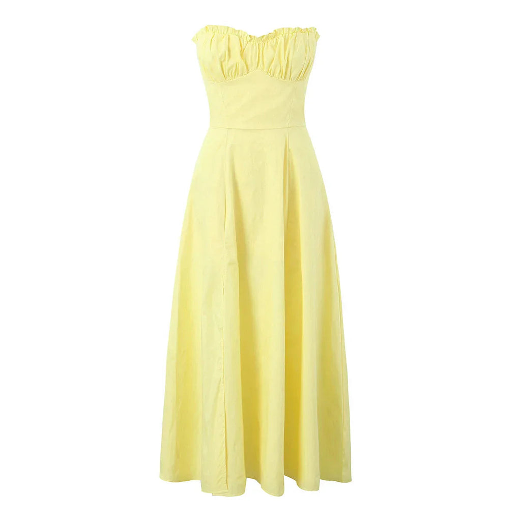 Yellow Slit Cross Laced Top Midi Dress