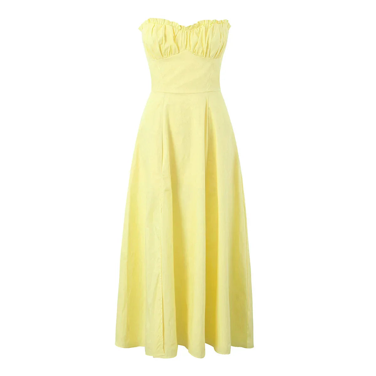 Yellow Slit Cross Laced Top Midi Dress