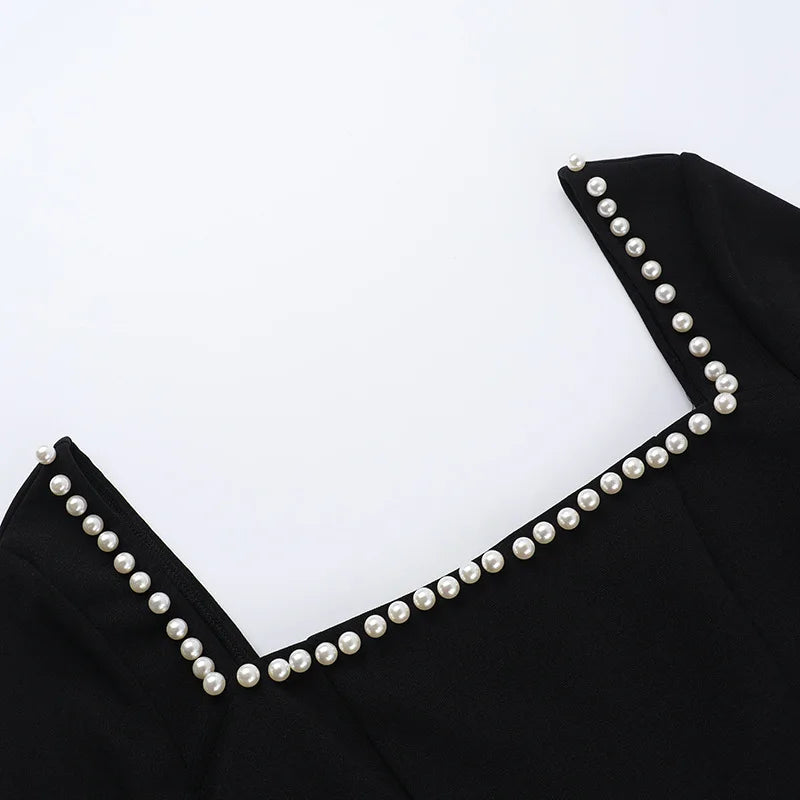 Pearl Square Neck Long Sleeve Mini Party Dress