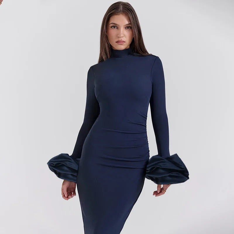 Bubble Long Sleeve Flowy Maxi Dress