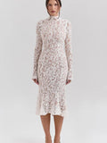 Lace White Long Sleeve Turtleneck Party Dress