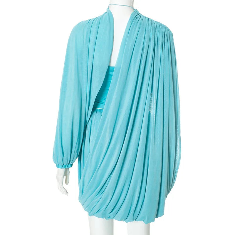 Strapless Shawl Vest Set Chic Mini Dress