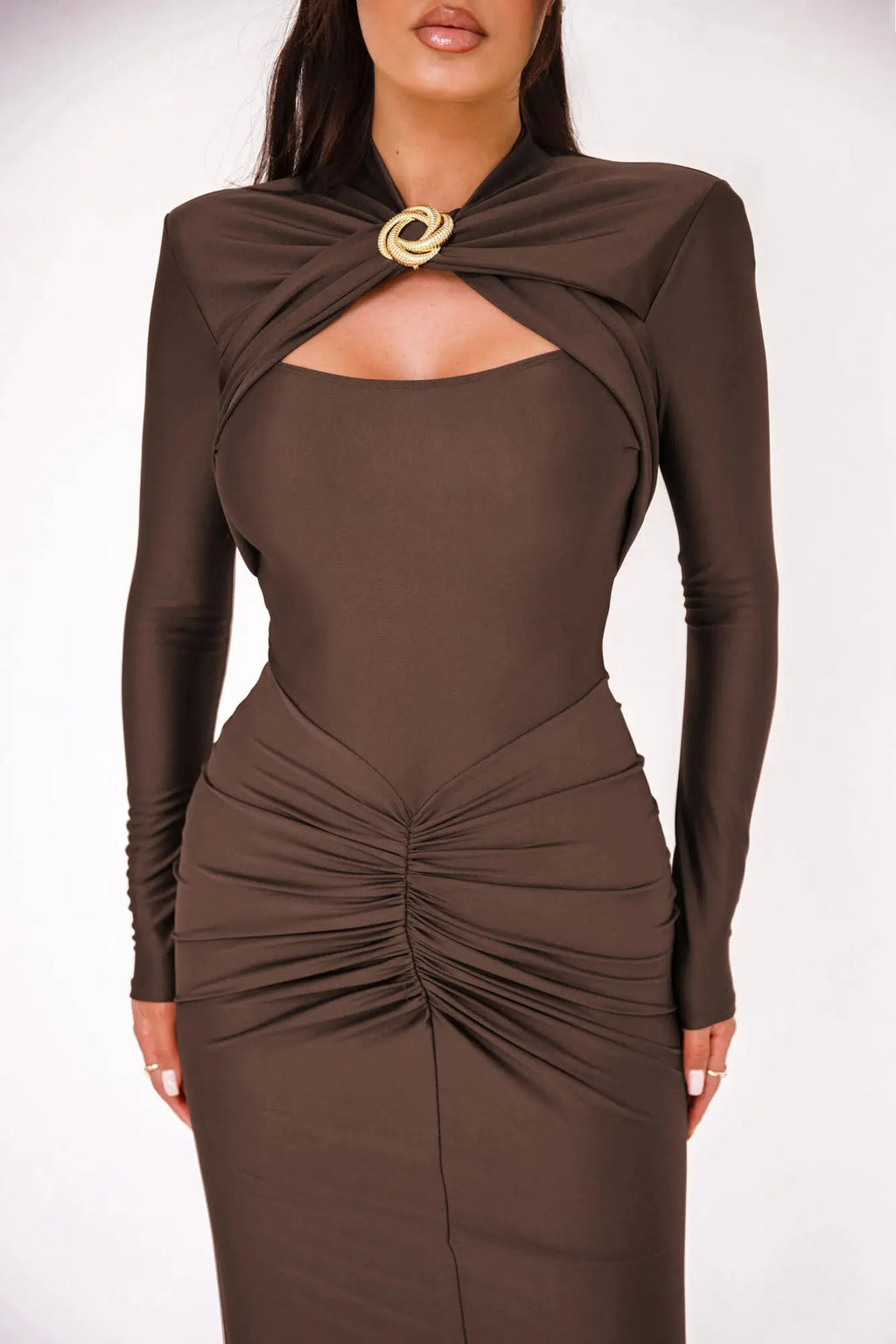 Long Sleeve Pleated Hollow Maxi Dress