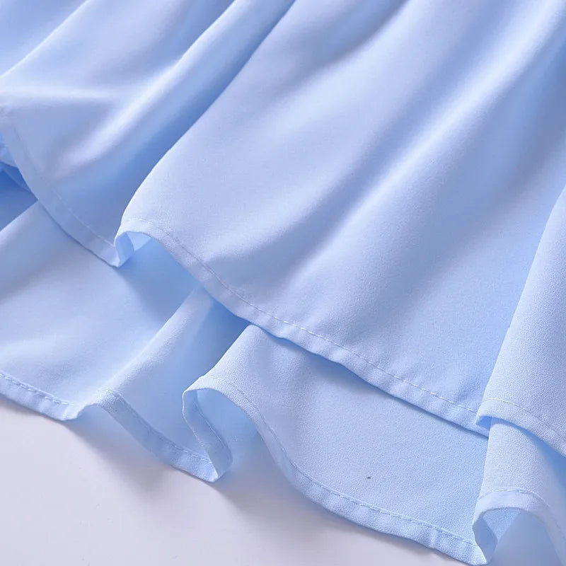 Light Blue Spliced Ruffle Hem Midi Dress