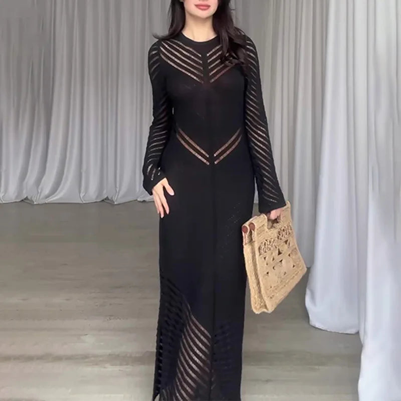 Sleeveless Patchwork Knit Maxi Dress